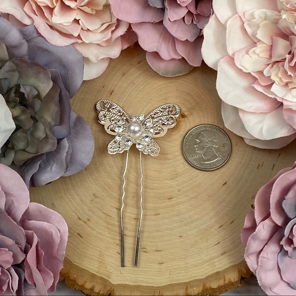 4 Pcs Crystal Butterfly Bridal Hair Pin Set - Picture 14 of 15